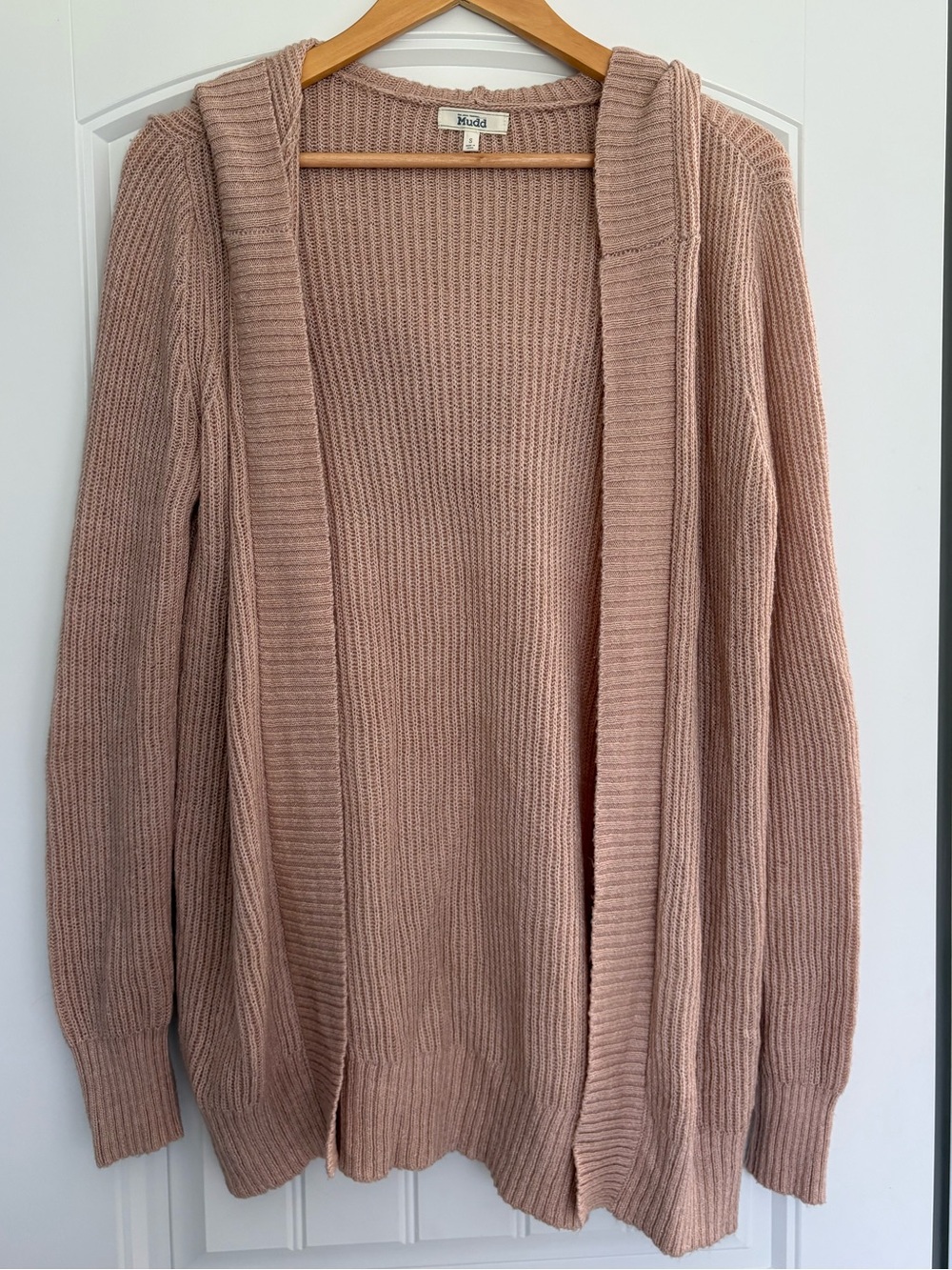Mudd Open-Front Hooded Cardigan in Dusty Rose
